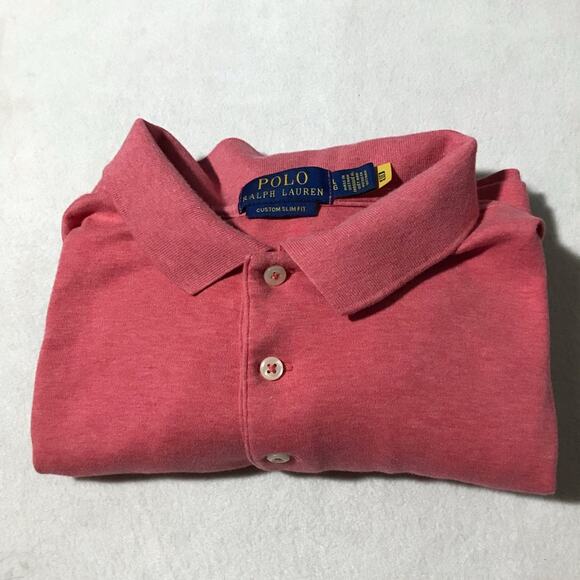 Polo Ralph Lauren custom slim fit knit coral pink polo mens L multicolored pony - Picture 10 of 10